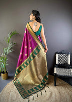 Sonakshi Women's Wine Banarasi Silk Zari Woven Traditional Saree with Blouse | Grocsy