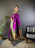 Sonakshi Women's Purple Banarasi Silk Zari Woven Traditional Saree with Blouse | Grocsy