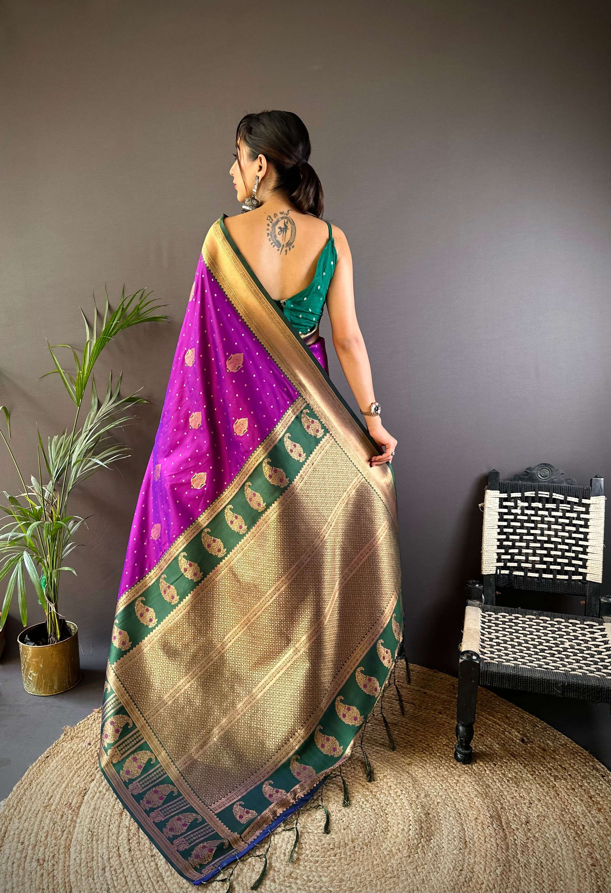 Sonakshi Women's Purple Banarasi Silk Zari Woven Traditional Saree with Blouse | Grocsy