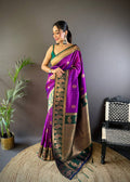 Sonakshi Women's Purple Banarasi Silk Zari Woven Traditional Saree with Blouse | Grocsy