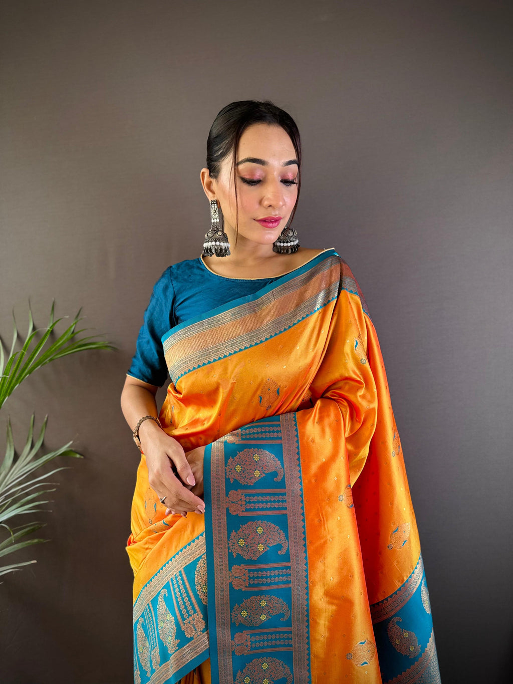 Sonakshi Women's Yellow Banarasi Silk Zari Woven Traditional Saree with Blouse | Grocsy