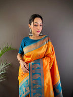 Sonakshi Women's Yellow Banarasi Silk Zari Woven Traditional Saree with Blouse | Grocsy