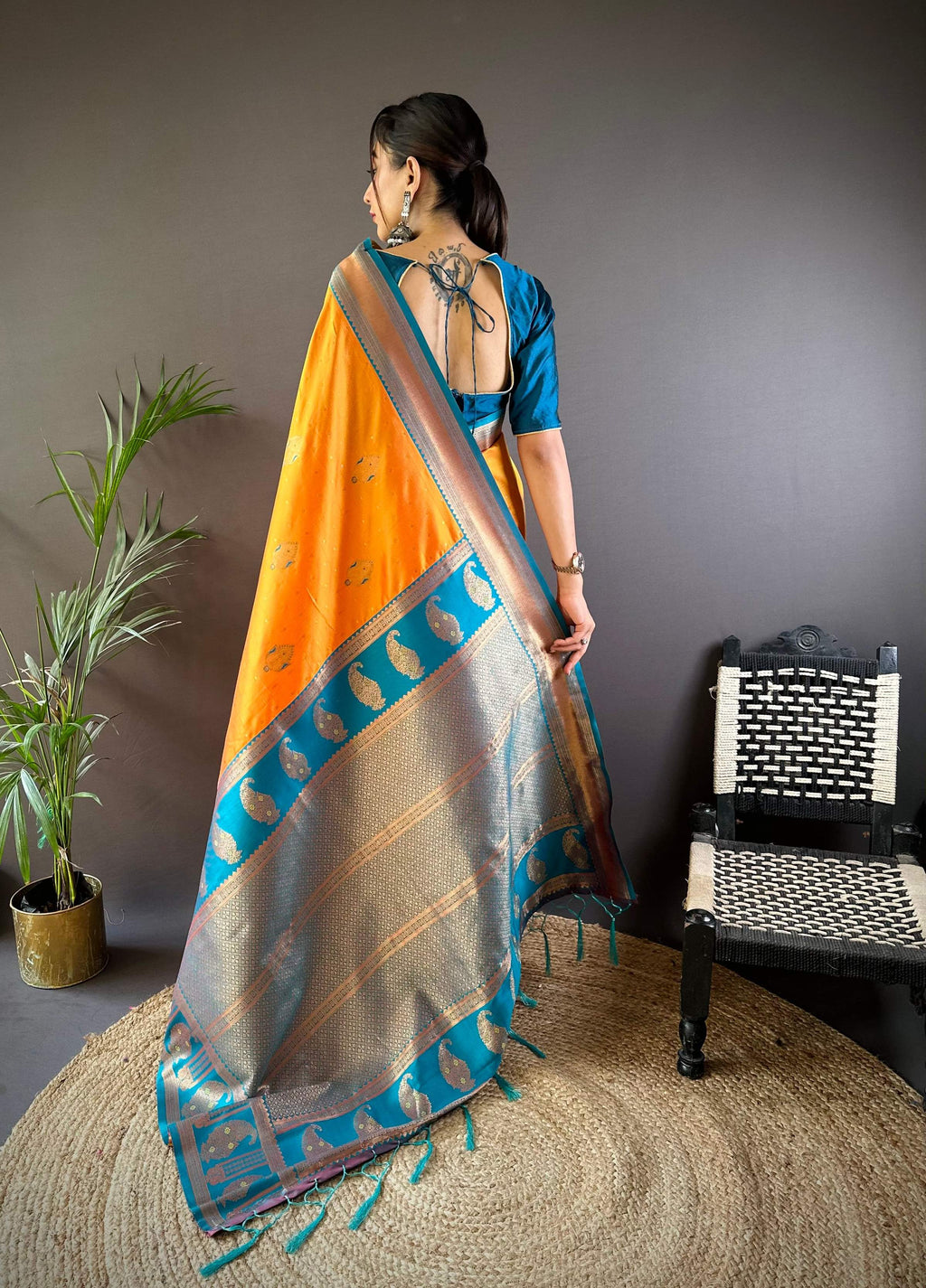 Sonakshi Women's Yellow Banarasi Silk Zari Woven Traditional Saree with Blouse | Grocsy