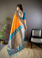 Sonakshi Women's Yellow Banarasi Silk Zari Woven Traditional Saree with Blouse | Grocsy