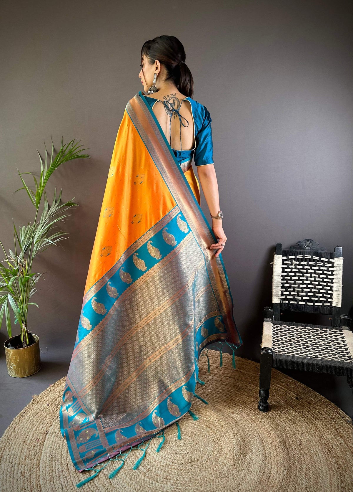 Sonakshi Women's Yellow Banarasi Silk Zari Woven Traditional Saree with Blouse | Grocsy