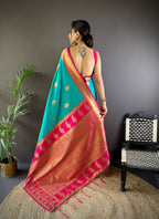 Sonakshi Women's Seagreen Banarasi Silk Zari Woven Traditional Saree with Blouse | Grocsy