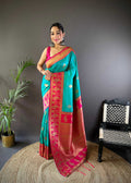 Sonakshi Women's Seagreen Banarasi Silk Zari Woven Traditional Saree with Blouse | Grocsy