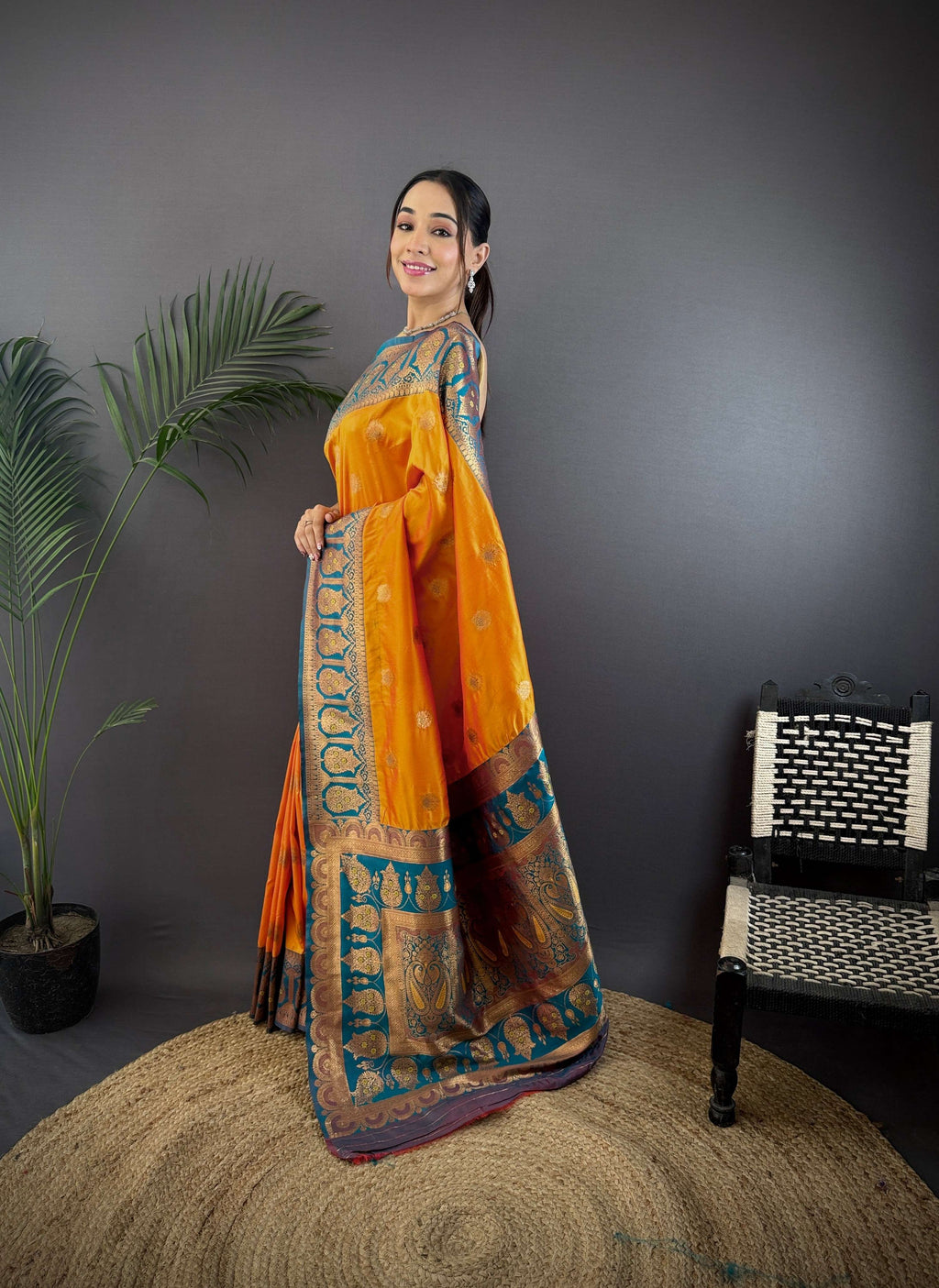 Sonakshi Women's Morepeech Banarasi Silk Zari Woven Traditional Saree with Blouse | Grocsy