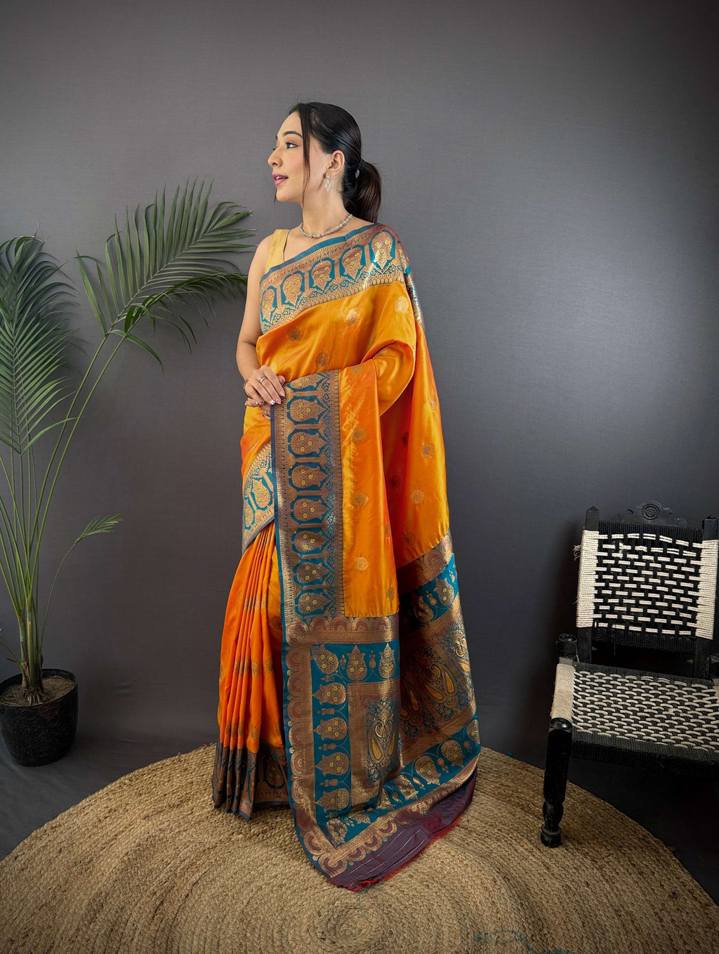 Sonakshi Women's Morepeech Banarasi Silk Zari Woven Traditional Saree with Blouse | Grocsy