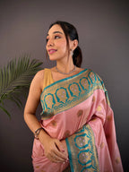 Sonakshi Women's Light Peach Banarasi Silk Zari Woven Traditional Saree with Blouse | Grocsy