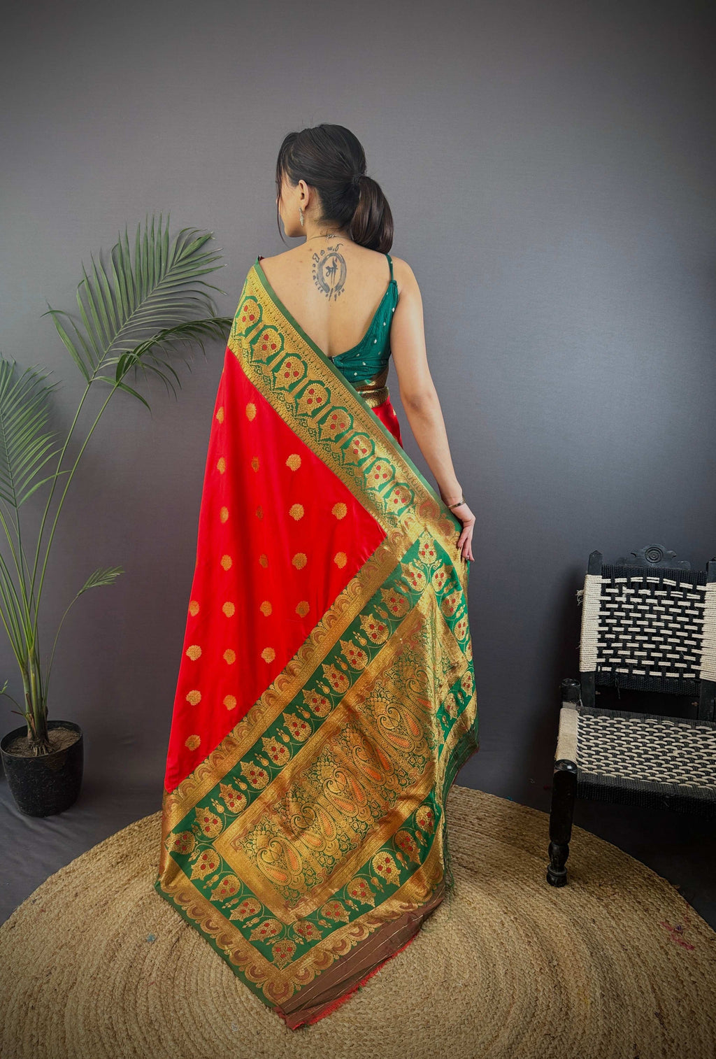 Sonakshi Women's Red Banarasi Silk Zari Woven Traditional Saree with Blouse | Grocsy