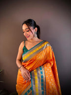 Sonakshi Women's Yellow Banarasi Silk Zari Woven Traditional Saree with Blouse | Grocsy