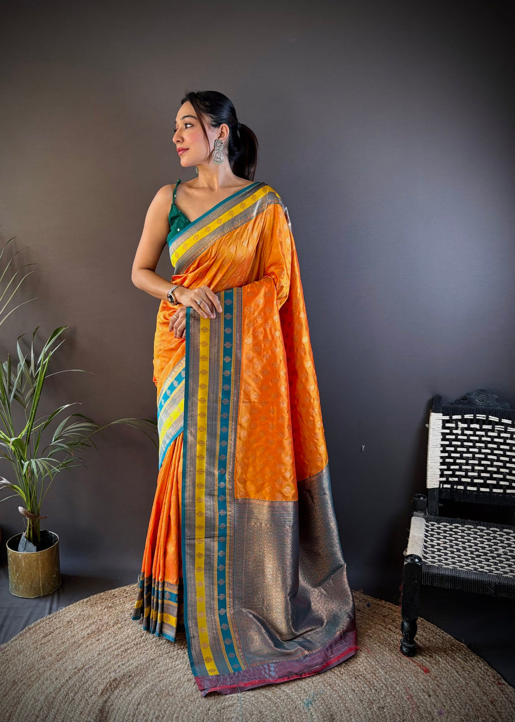 Sonakshi Women's Yellow Banarasi Silk Zari Woven Traditional Saree with Blouse | Grocsy