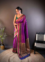 Sonakshi Women's Purple Banarasi Silk Zari Woven Traditional Saree with Blouse | Grocsy