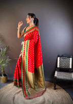 Sonakshi Women's Red Banarasi Silk Zari Woven Traditional Saree with Blouse | Grocsy