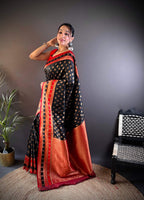 Sonakshi Women's Black Banarasi Silk Zari Woven Traditional Saree with Blouse | Grocsy