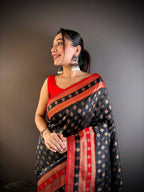 Sonakshi Women's Black Banarasi Silk Zari Woven Traditional Saree with Blouse | Grocsy