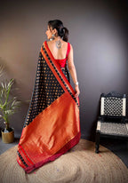 Sonakshi Women's Black Banarasi Silk Zari Woven Traditional Saree with Blouse | Grocsy