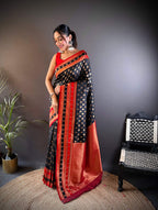 Sonakshi Women's Black Banarasi Silk Zari Woven Traditional Saree with Blouse | Grocsy