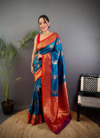 Sonakshi Women's Seagreen Banarasi Silk Zari Woven Traditional Saree with Blouse | Grocsy