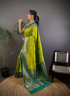 Sonakshi Women's Parrot Banarasi Silk Zari Woven Traditional Saree with Blouse | Grocsy