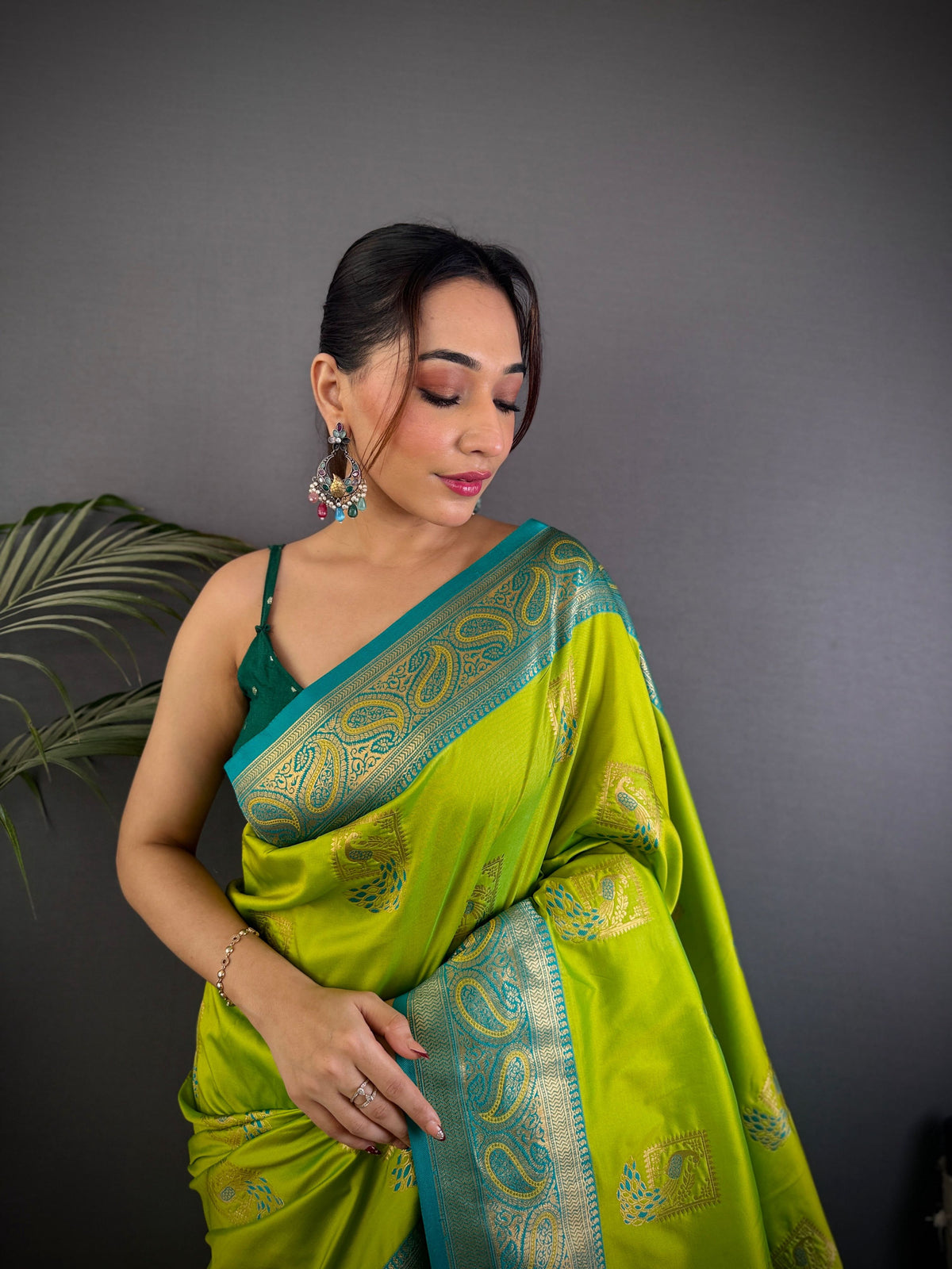 Sonakshi Women's Parrot Banarasi Silk Zari Woven Traditional Saree with Blouse | Grocsy