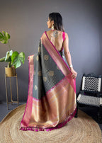 Sonakshi Women's Black Banarasi Silk Zari Woven Traditional Saree with Blouse | Grocsy