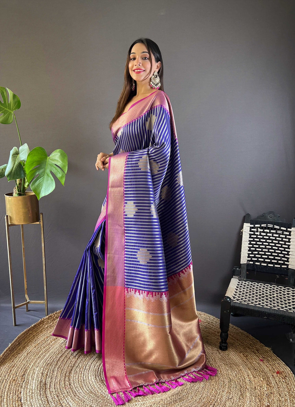 Sonakshi Women's Blue Banarasi Silk Zari Woven Traditional Saree with Blouse | Grocsy