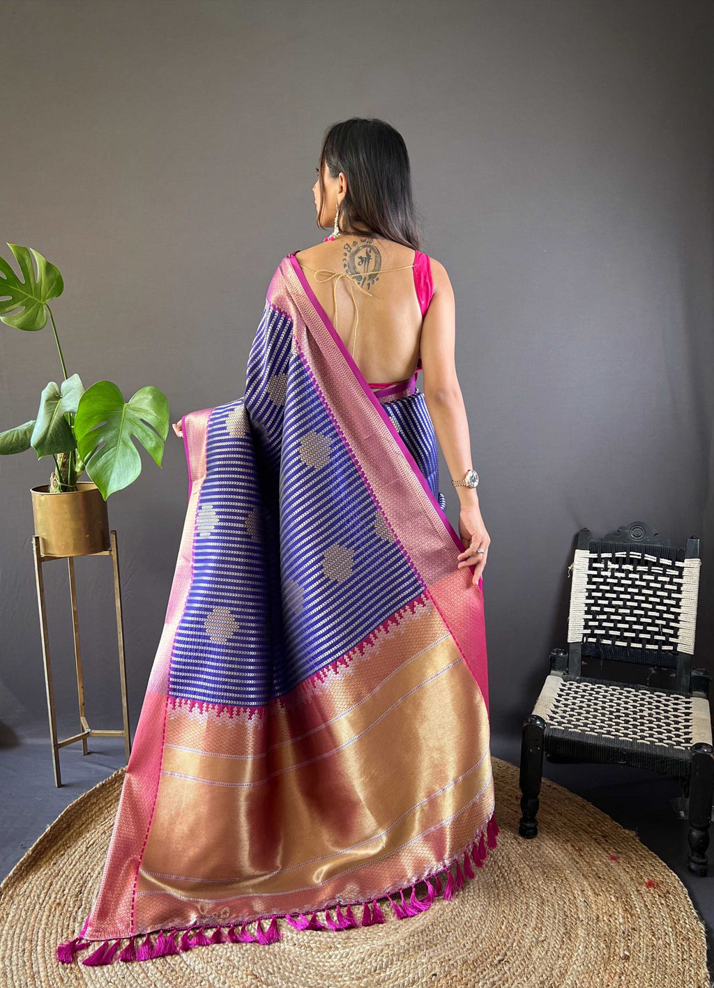 Sonakshi Women's Blue Banarasi Silk Zari Woven Traditional Saree with Blouse | Grocsy