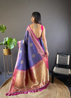 Sonakshi Women's Blue Banarasi Silk Zari Woven Traditional Saree with Blouse | Grocsy