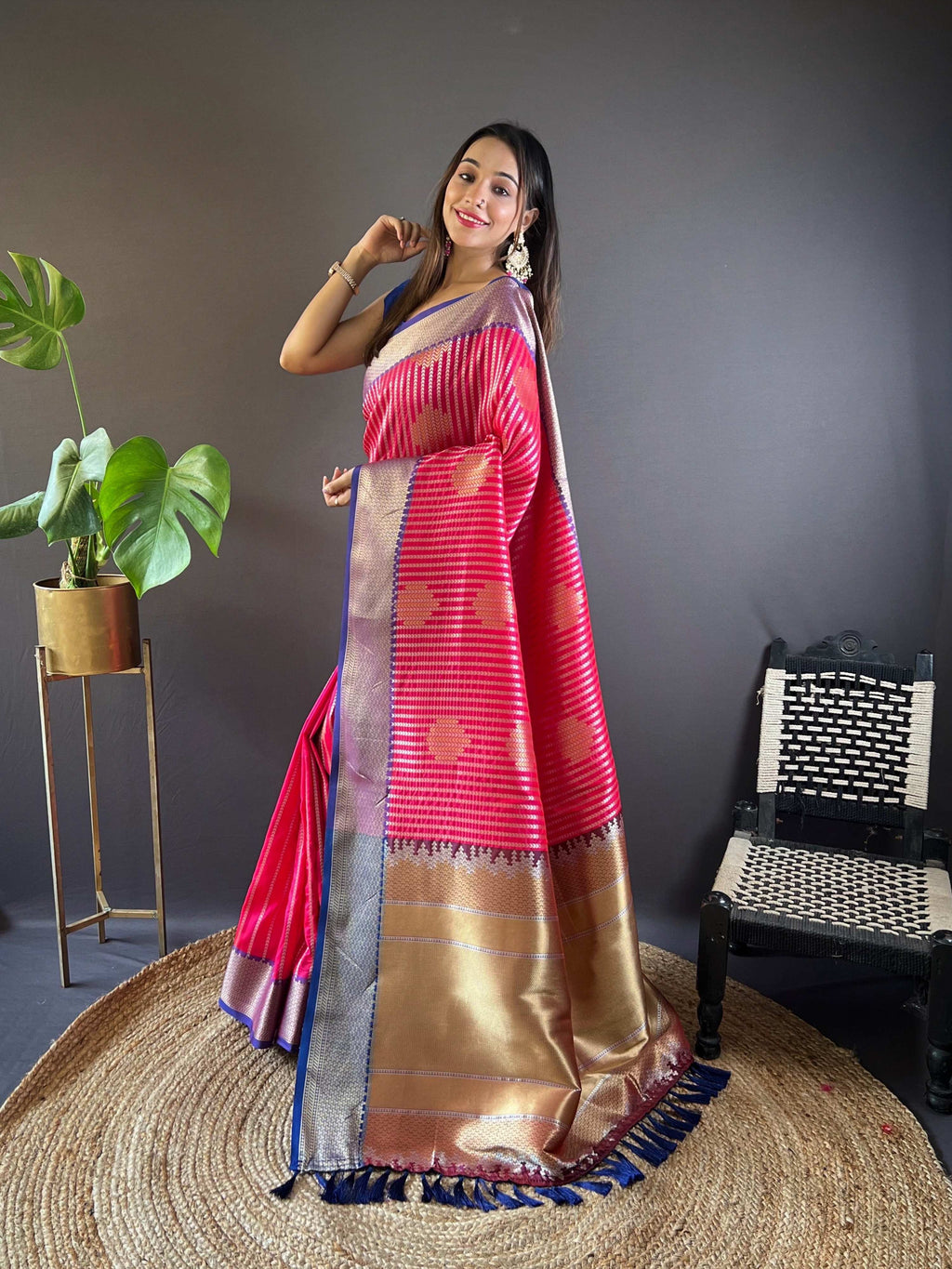 Sonakshi Women's Maharani Banarasi Silk Zari Woven Traditional Saree with Blouse | Grocsy