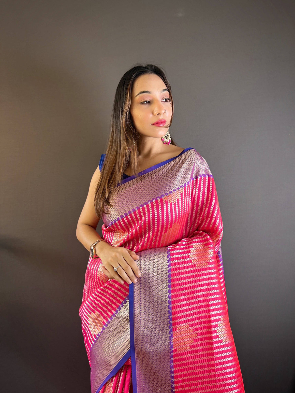 Sonakshi Women's Maharani Banarasi Silk Zari Woven Traditional Saree with Blouse | Grocsy