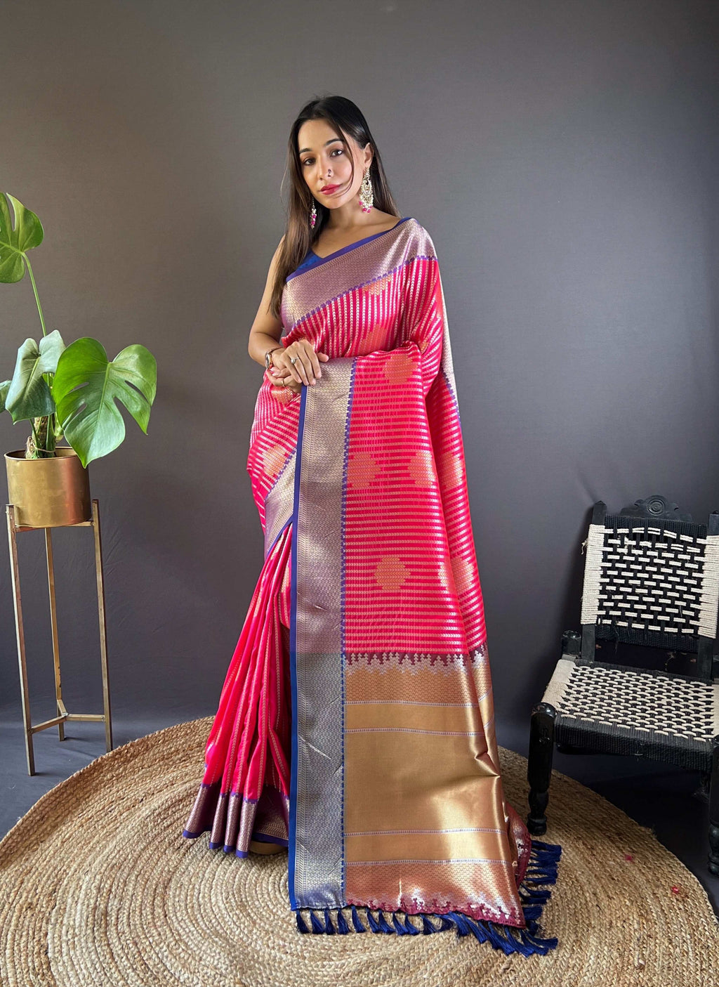 Sonakshi Women's Maharani Banarasi Silk Zari Woven Traditional Saree with Blouse | Grocsy