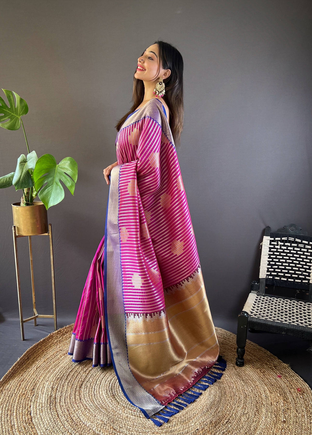 Sonakshi Women's Purple Banarasi Silk Zari Woven Traditional Saree with Blouse | Grocsy