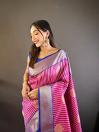 Sonakshi Women's Purple Banarasi Silk Zari Woven Traditional Saree with Blouse | Grocsy