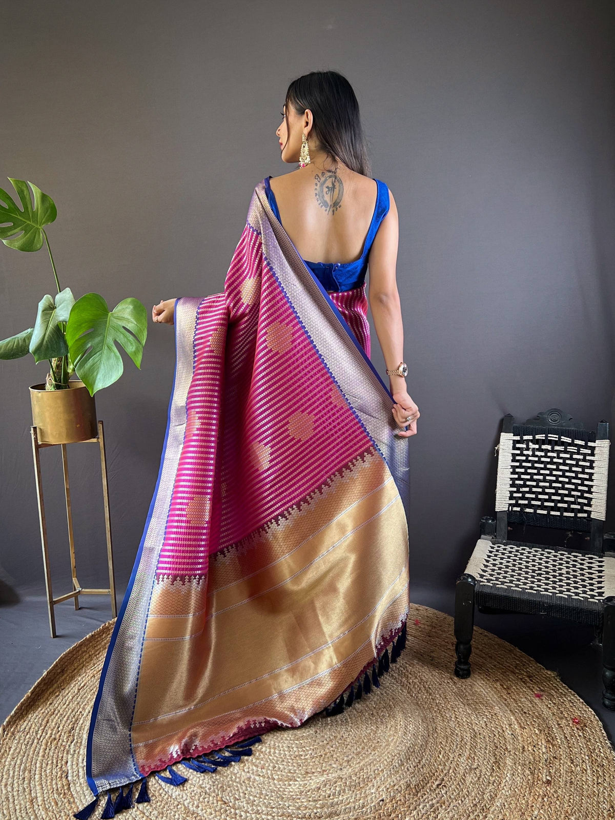 Sonakshi Women's Purple Banarasi Silk Zari Woven Traditional Saree with Blouse | Grocsy