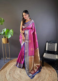 Sonakshi Women's Purple Banarasi Silk Zari Woven Traditional Saree with Blouse | Grocsy