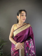 Sonakshi Women's Wine Paithani Silk Zari Woven Traditional Saree with Blouse | Grocsy