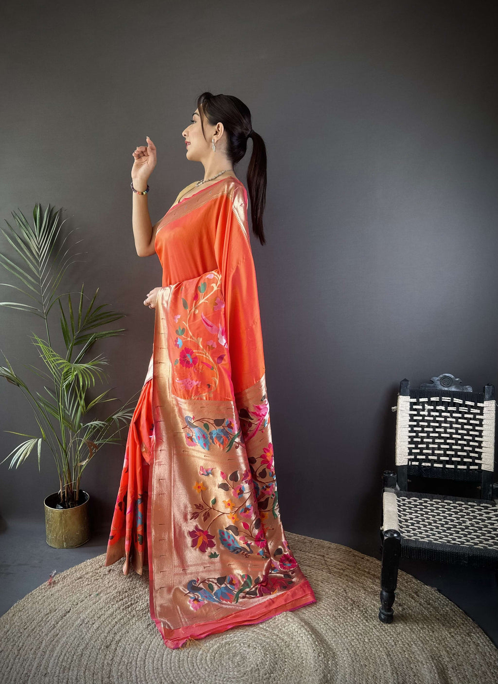 Sonakshi Women's Fenta Paithani Silk Zari Woven Traditional Saree with Blouse | Grocsy