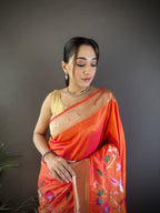 Sonakshi Women's Fenta Paithani Silk Zari Woven Traditional Saree with Blouse | Grocsy
