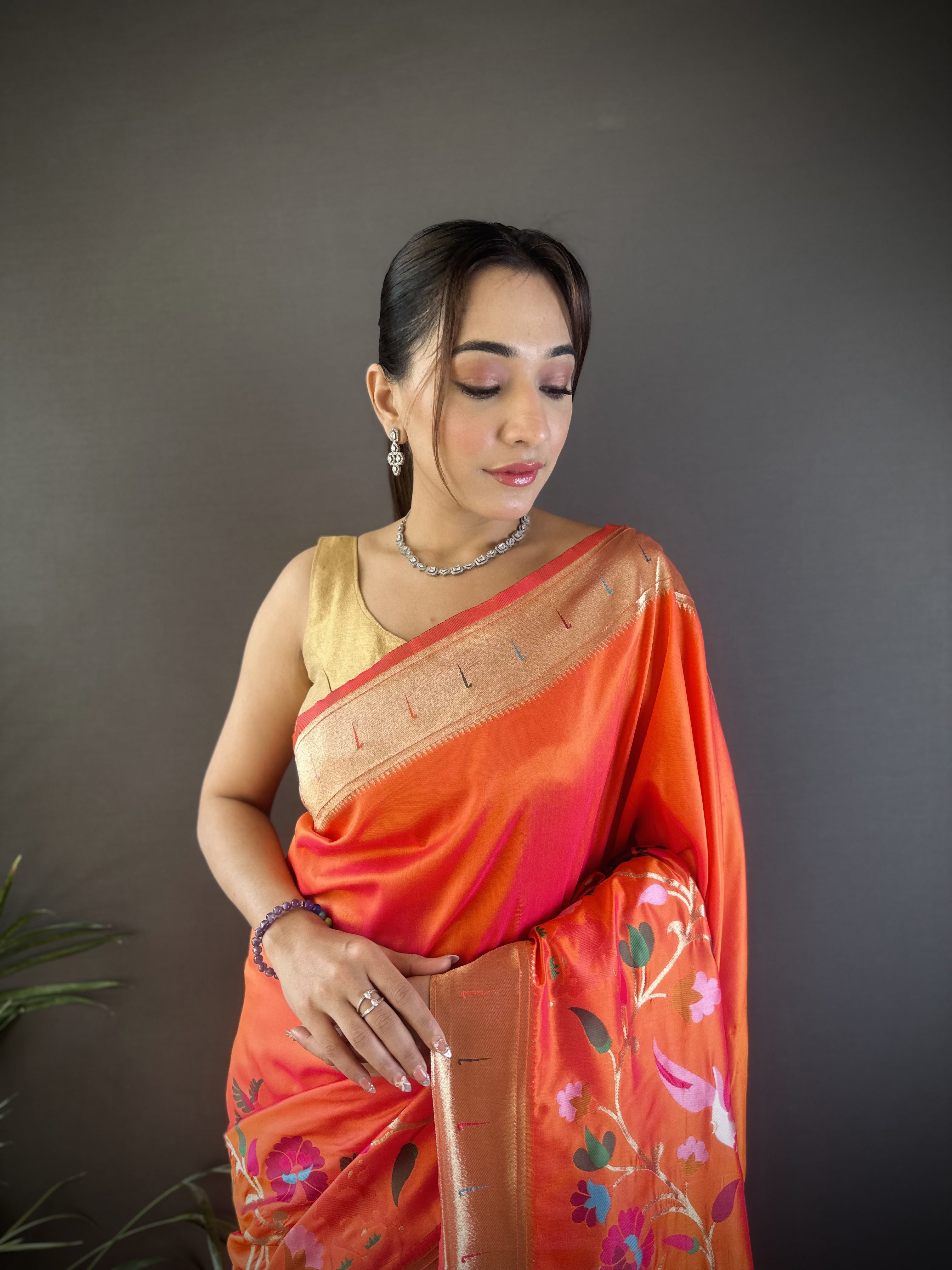 Sonakshi Women's Fenta Paithani Silk Zari Woven Traditional Saree with Blouse | Grocsy