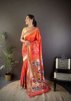 Sonakshi Women's Fenta Paithani Silk Zari Woven Traditional Saree with Blouse | Grocsy