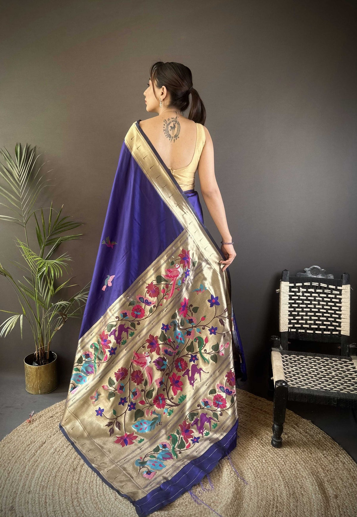 Sonakshi Women's Royal Blue Paithani Silk Zari Woven Traditional Saree with Blouse | Grocsy