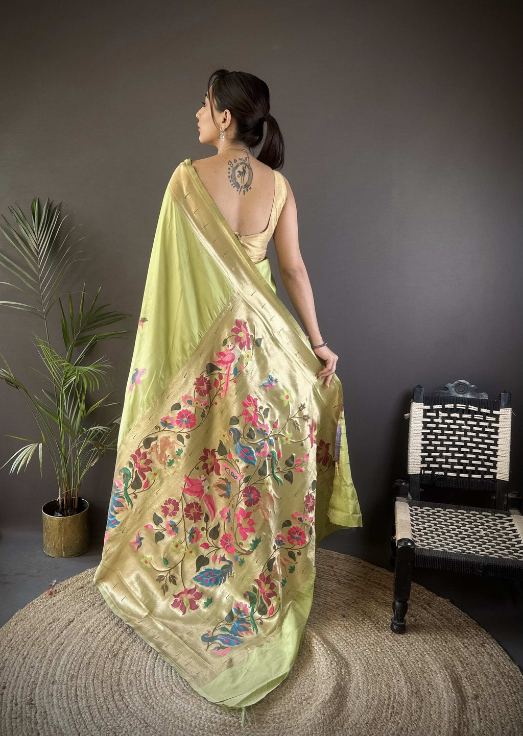 Sonakshi Women's Pista Paithani Silk Zari Woven Traditional Saree with Blouse | Grocsy