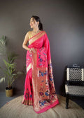 Sonakshi Women's Pink Paithani Silk Zari Woven Traditional Saree with Blouse | Grocsy