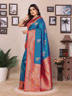 Sonakshi Women's Morepeach Banarasi Silk Zari Woven Traditional Saree with Blouse | Grocsy