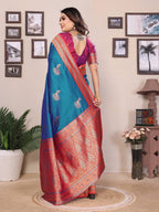 Sonakshi Women's Morepeach Banarasi Silk Zari Woven Traditional Saree with Blouse | Grocsy