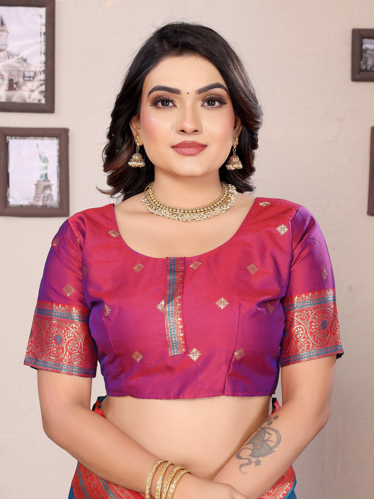 Sonakshi Women's Morepeach Banarasi Silk Zari Woven Traditional Saree with Blouse | Grocsy