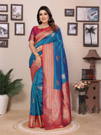 Sonakshi Women's Morepeach Banarasi Silk Zari Woven Traditional Saree with Blouse | Grocsy