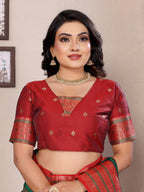 Sonakshi Women's Green Banarasi Silk Zari Woven Traditional Saree with Blouse | Grocsy